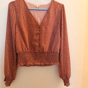 Hem & Thread Rust Floral V-Neck Blouse